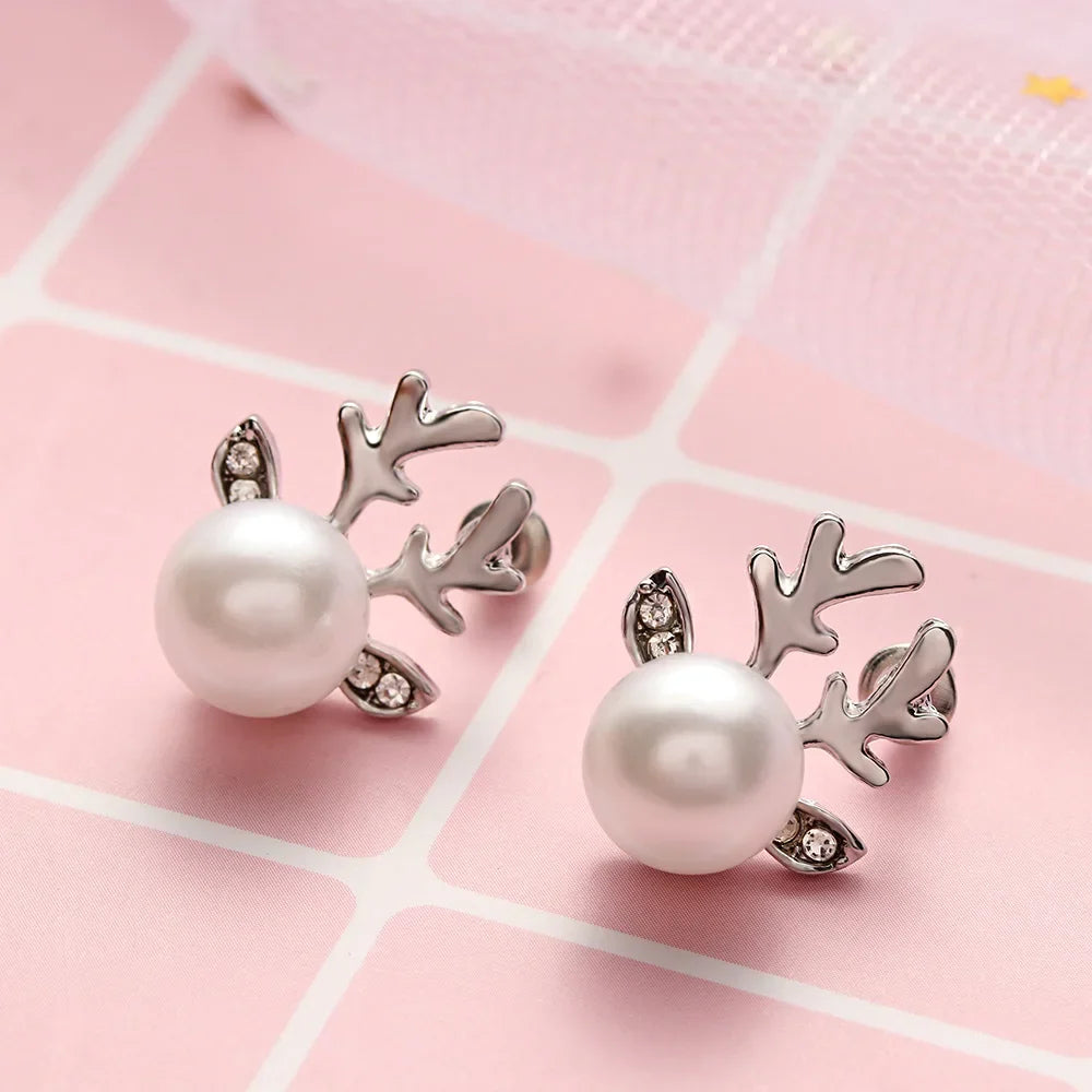 Christmas Reindeer Pearl Earrings