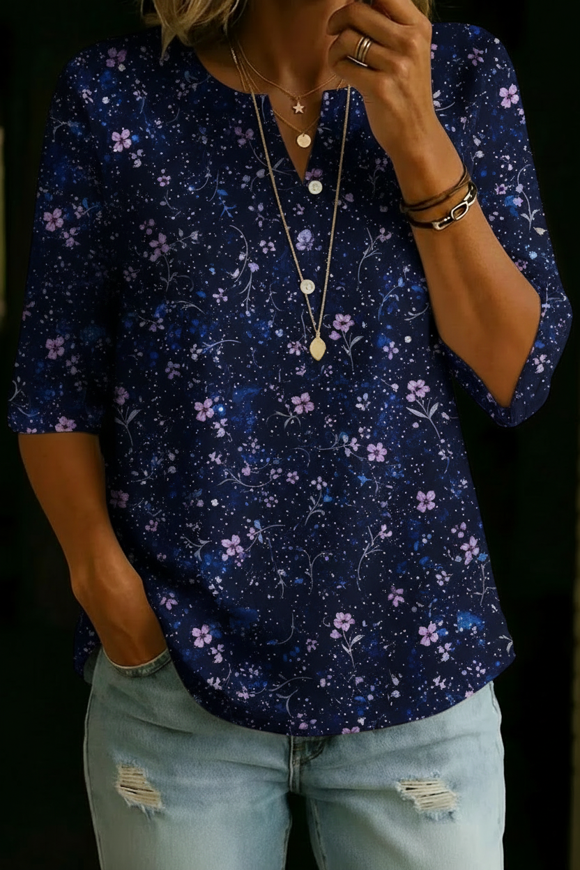 Bonnie | Navy Starry Floral Henley Top