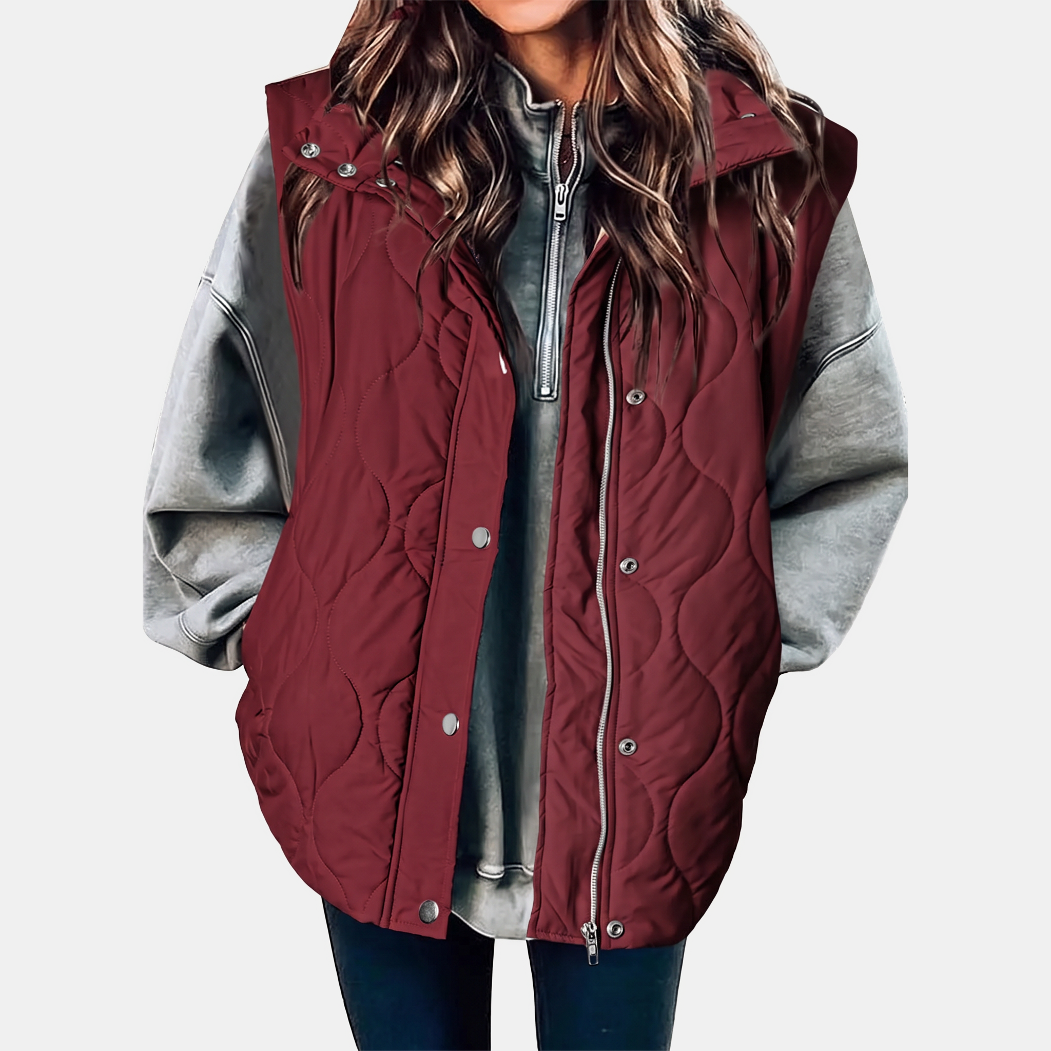 Women's Quilted Puffer Vest Sleeveless Zip and Snap Button Hooded Coat