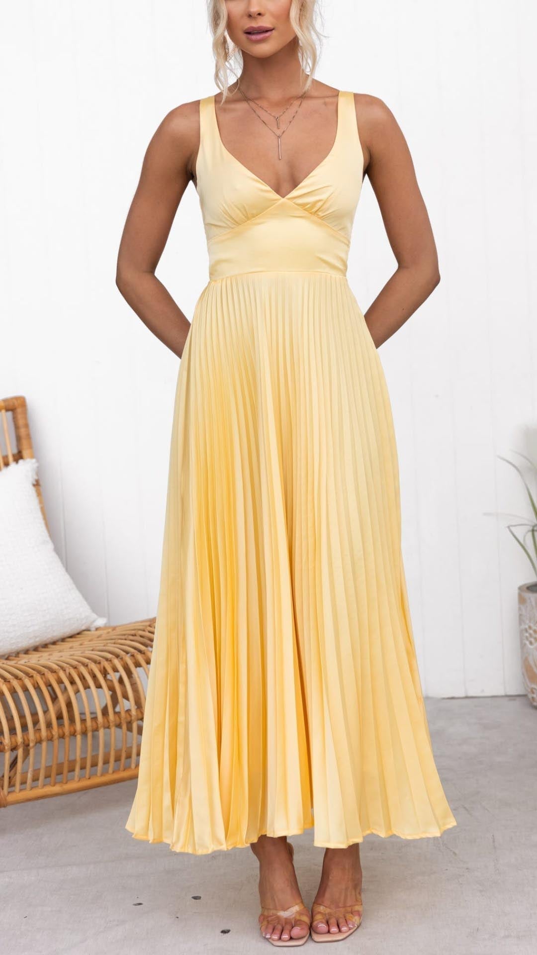 Hayes & Tate™ | Pleated V-Neck Maxi Dress