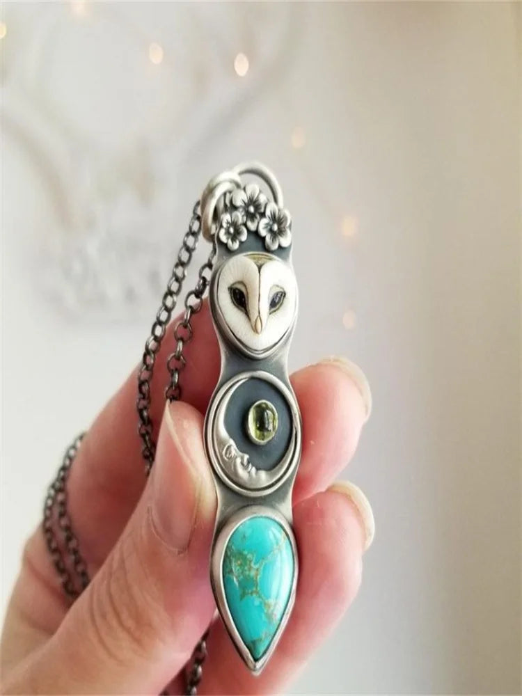 Turquoise Owl Wisdom Bar Necklace