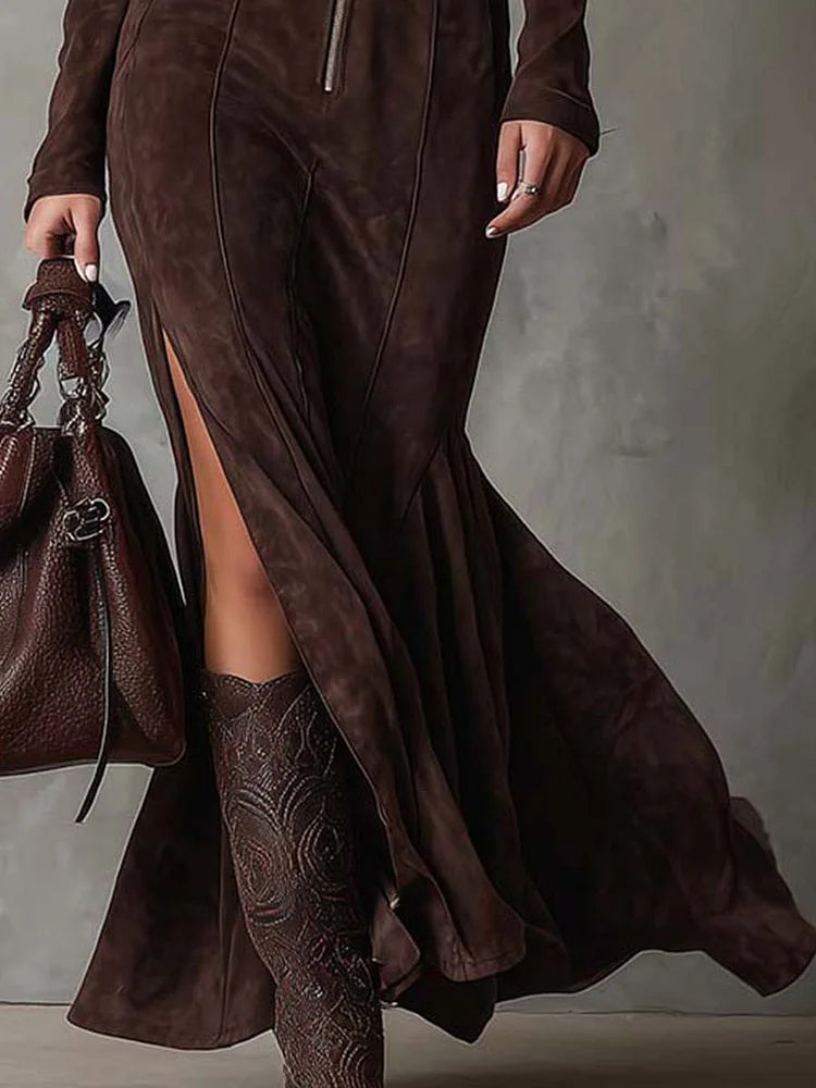 Mariel | Belted Zip-Front Long-Sleeve Maxi Dress for Women