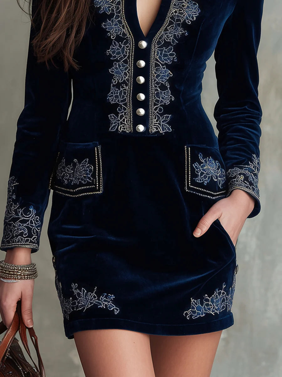 Vintage Embroidered Velvet Mini Dress