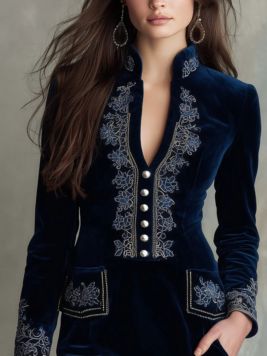 Vintage Embroidered Velvet Mini Dress