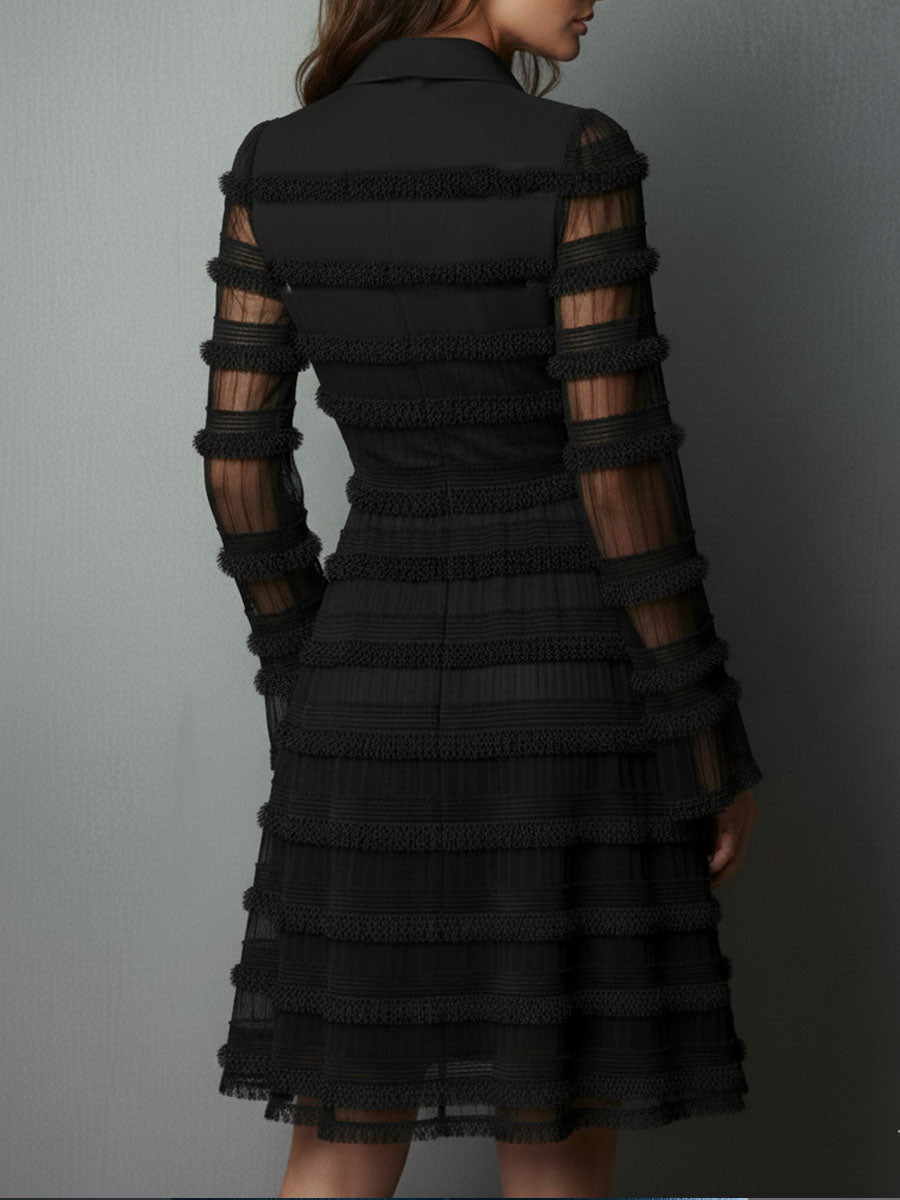 Transparent Mini Layered Dress with Black Fringes