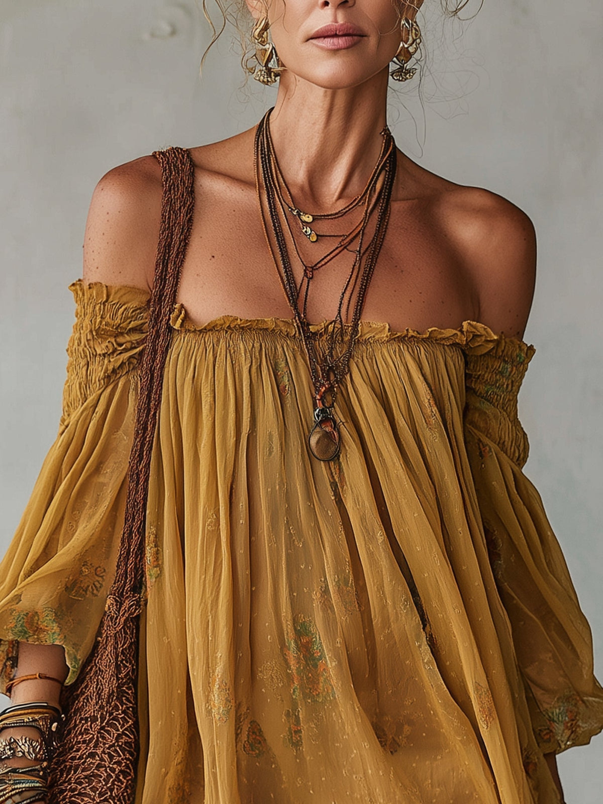 Yellow Chiffon Mini Dress with Flowers Off-Shoulder
