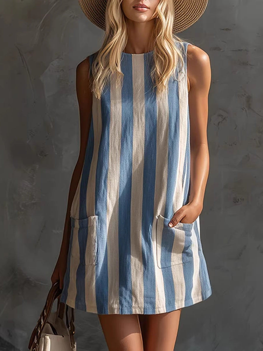 Retro Striped Sleeveless Mini Dress