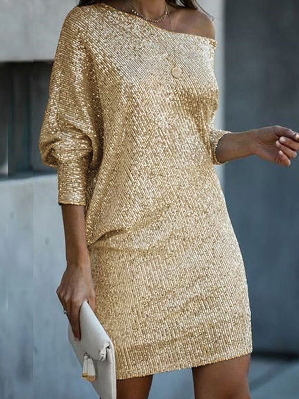Elegant Mini Dress with Sequins Off-shoulder