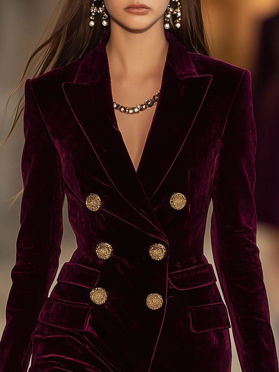 Anchored Red Velvet Mini Dress with Double-Breasted Vintage Style