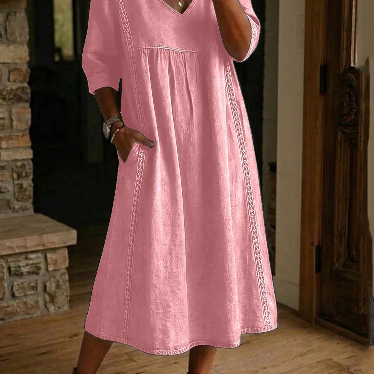Carmen | Elegant Leightweight Maxi Dress with Ruched 3/4 Sleeves