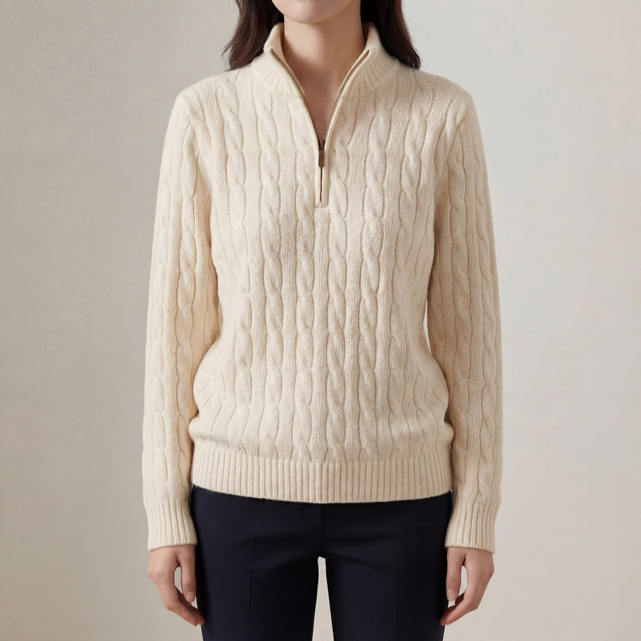 Varlyn Cashmere-Blend Relaxed Cable Half-Zip Jumper