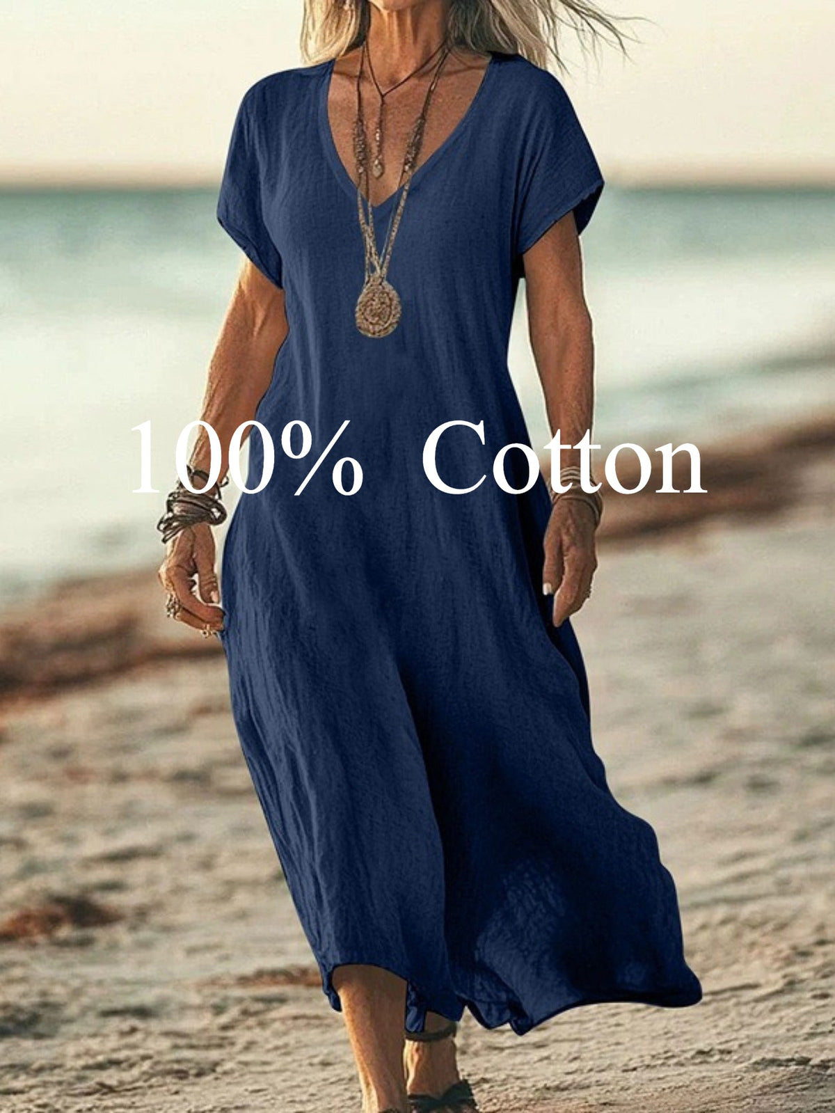 Angela | 100% cotton V-neck Maxi Dress