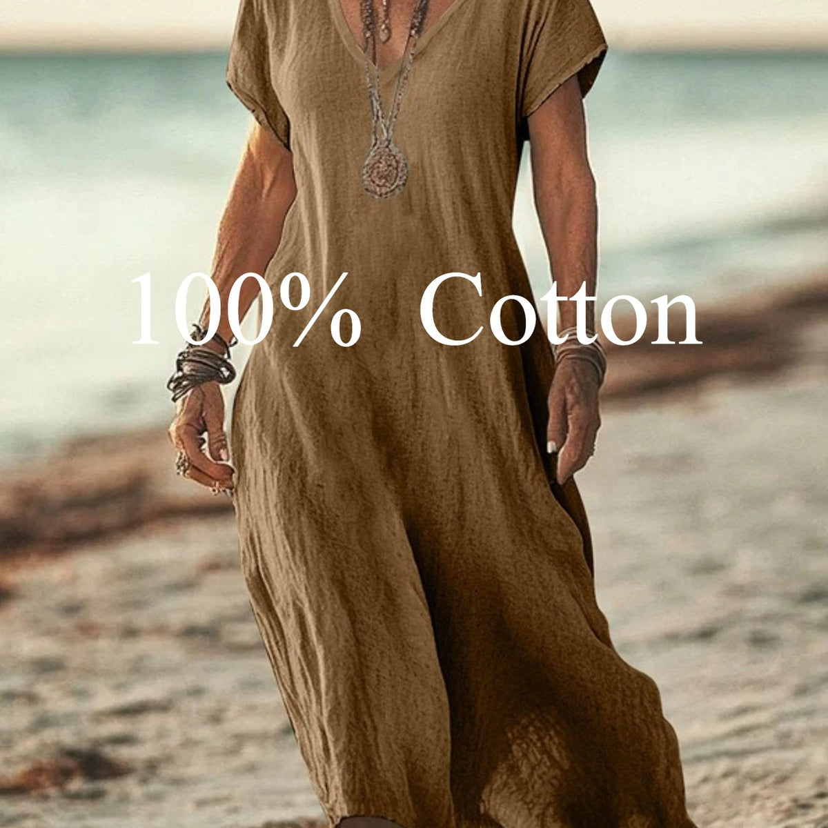 Angela | 100% cotton V-neck Maxi Dress