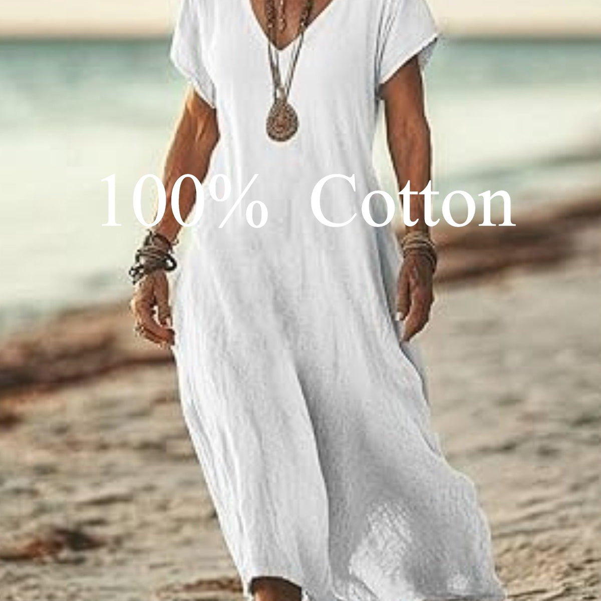 Angela | 100% cotton V-neck Maxi Dress
