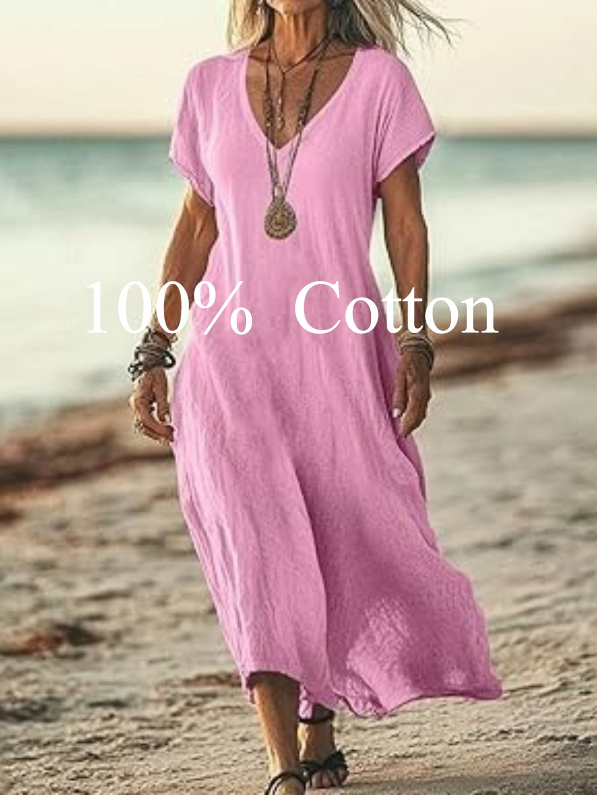 Angela | 100% cotton V-neck Maxi Dress