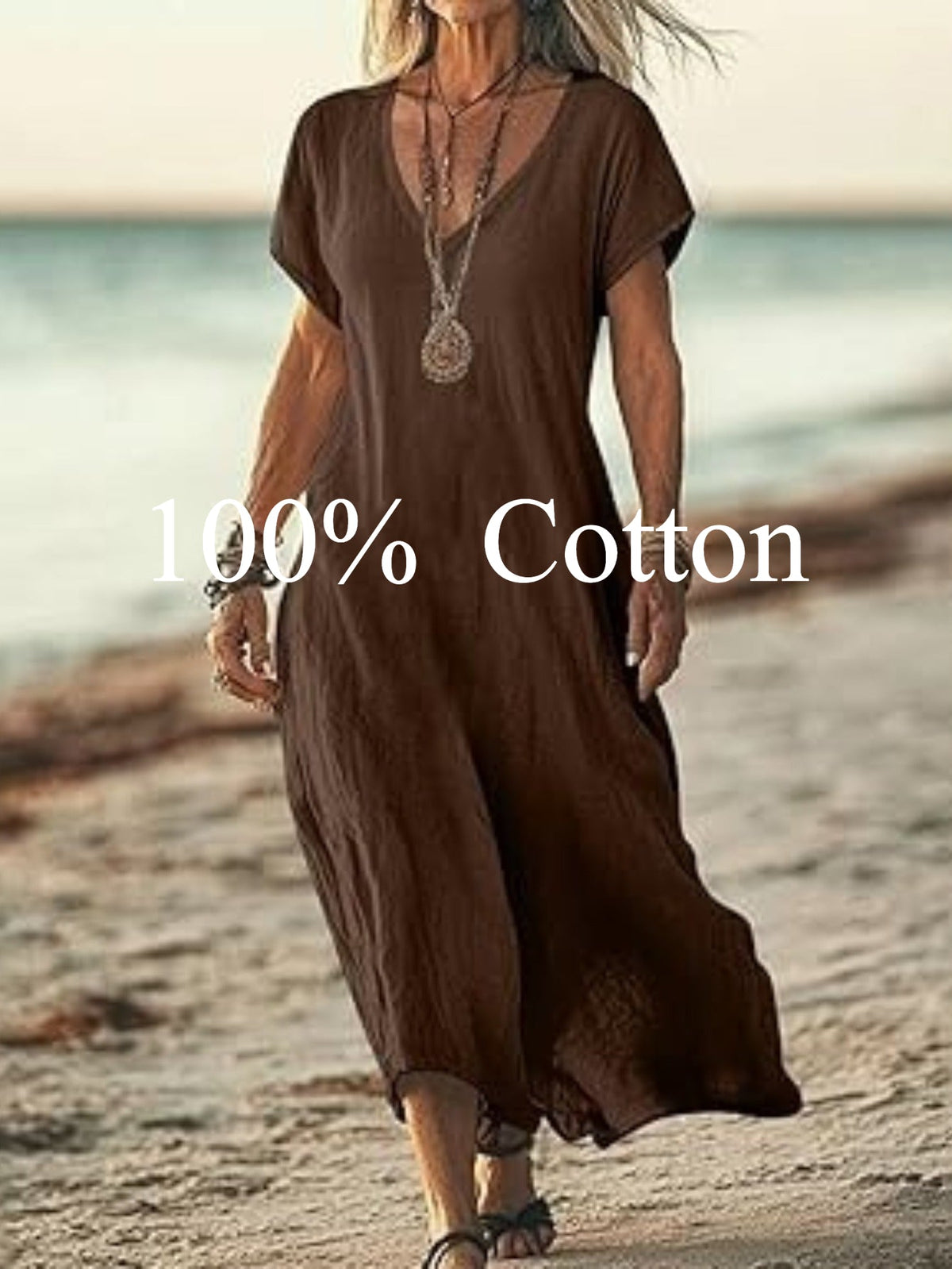 Angela | 100% cotton V-neck Maxi Dress