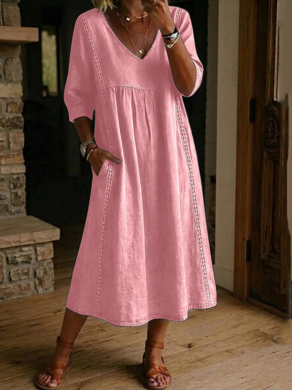 Carmen | Elegant Leightweight Maxi Dress with Ruched 3/4 Sleeves