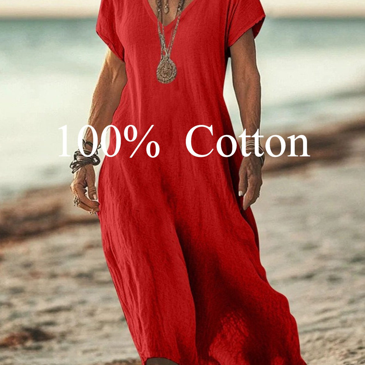 Angela | 100% cotton V-neck Maxi Dress