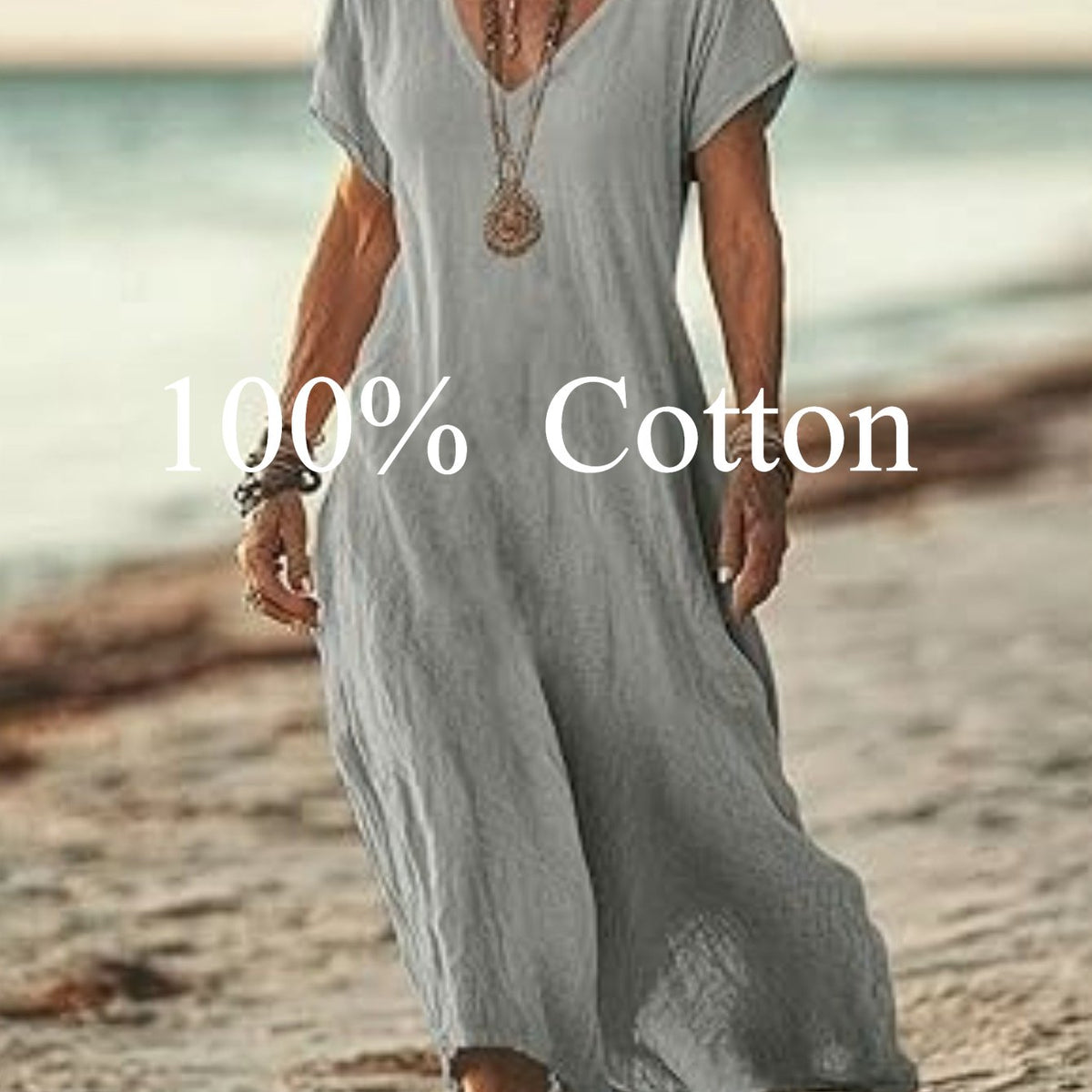 Angela | 100% cotton V-neck Maxi Dress