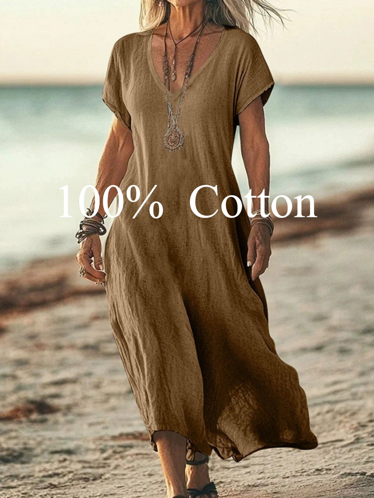 Angela | 100% cotton V-neck Maxi Dress