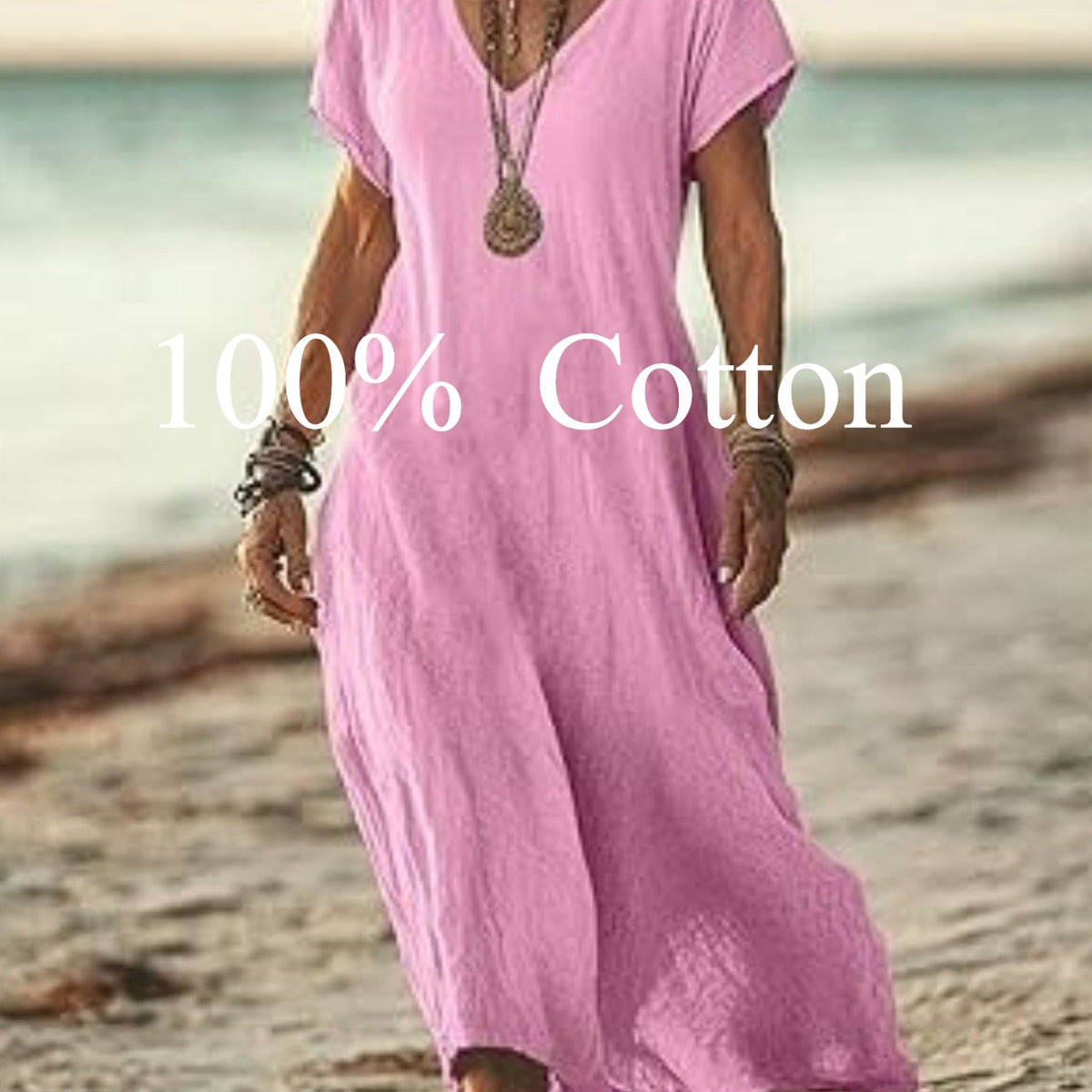 Angela | 100% cotton V-neck Maxi Dress
