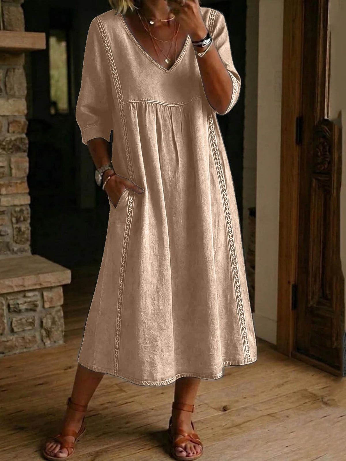 Carmen | Elegant Leightweight Maxi Dress with Ruched 3/4 Sleeves