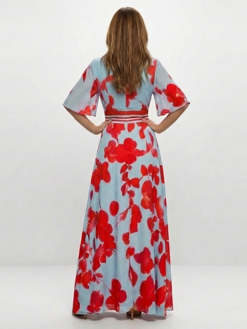 Hayes & Tate™ | V Neck Short Sleeve Floral Maxi Dress