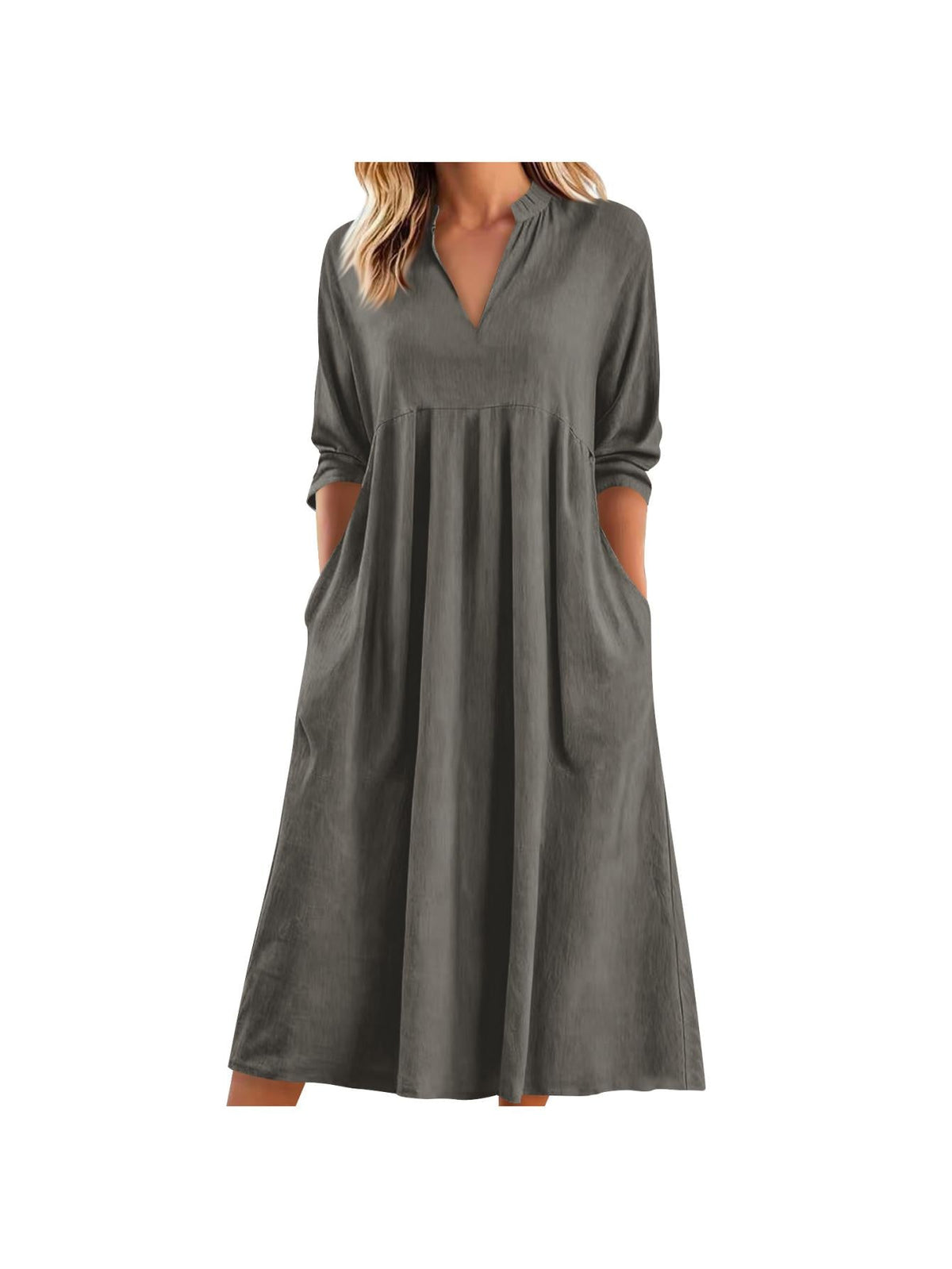 Amber | Elegant Linen Midi Dress with Pockets