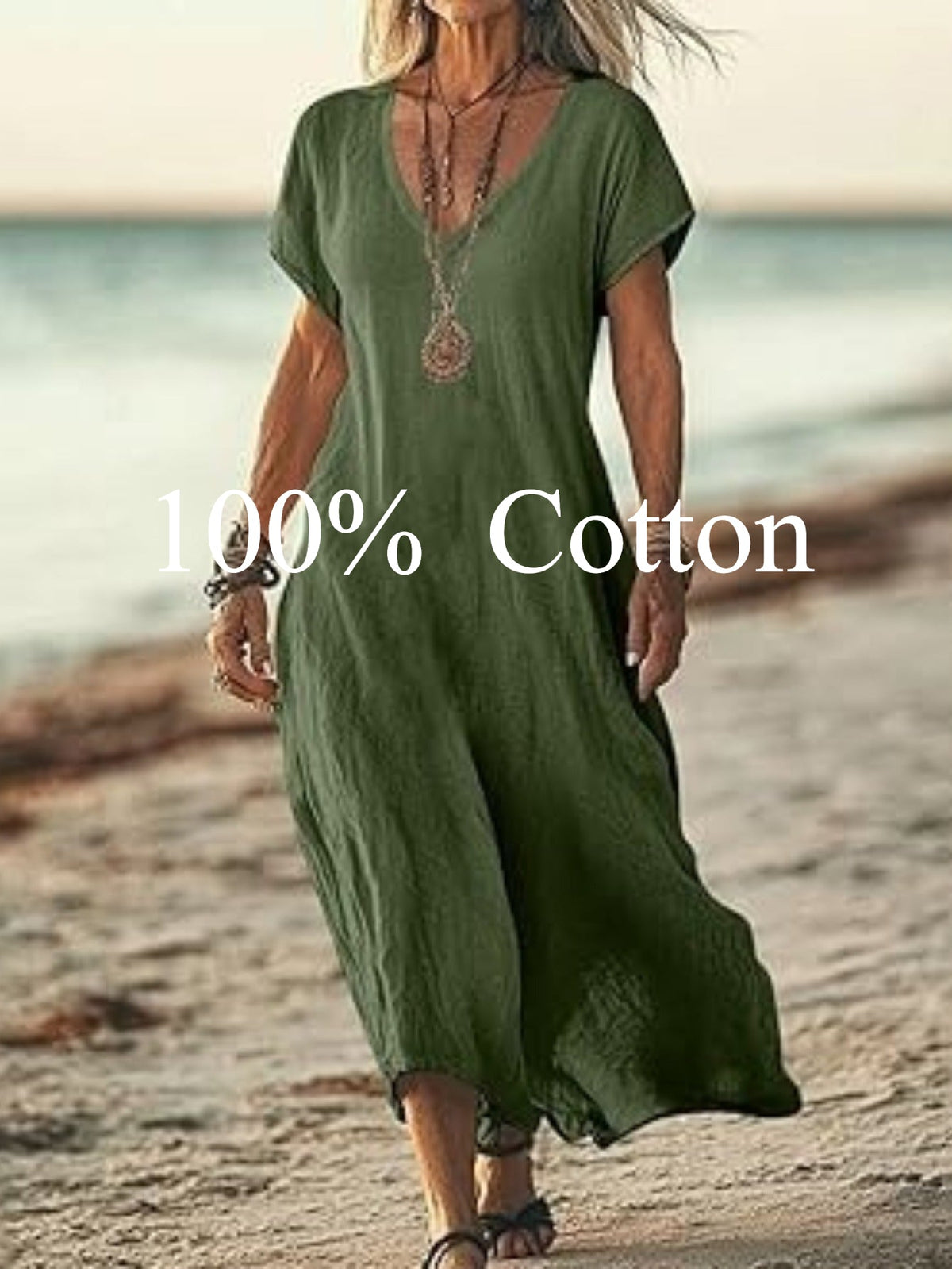 Angela | 100% cotton V-neck Maxi Dress