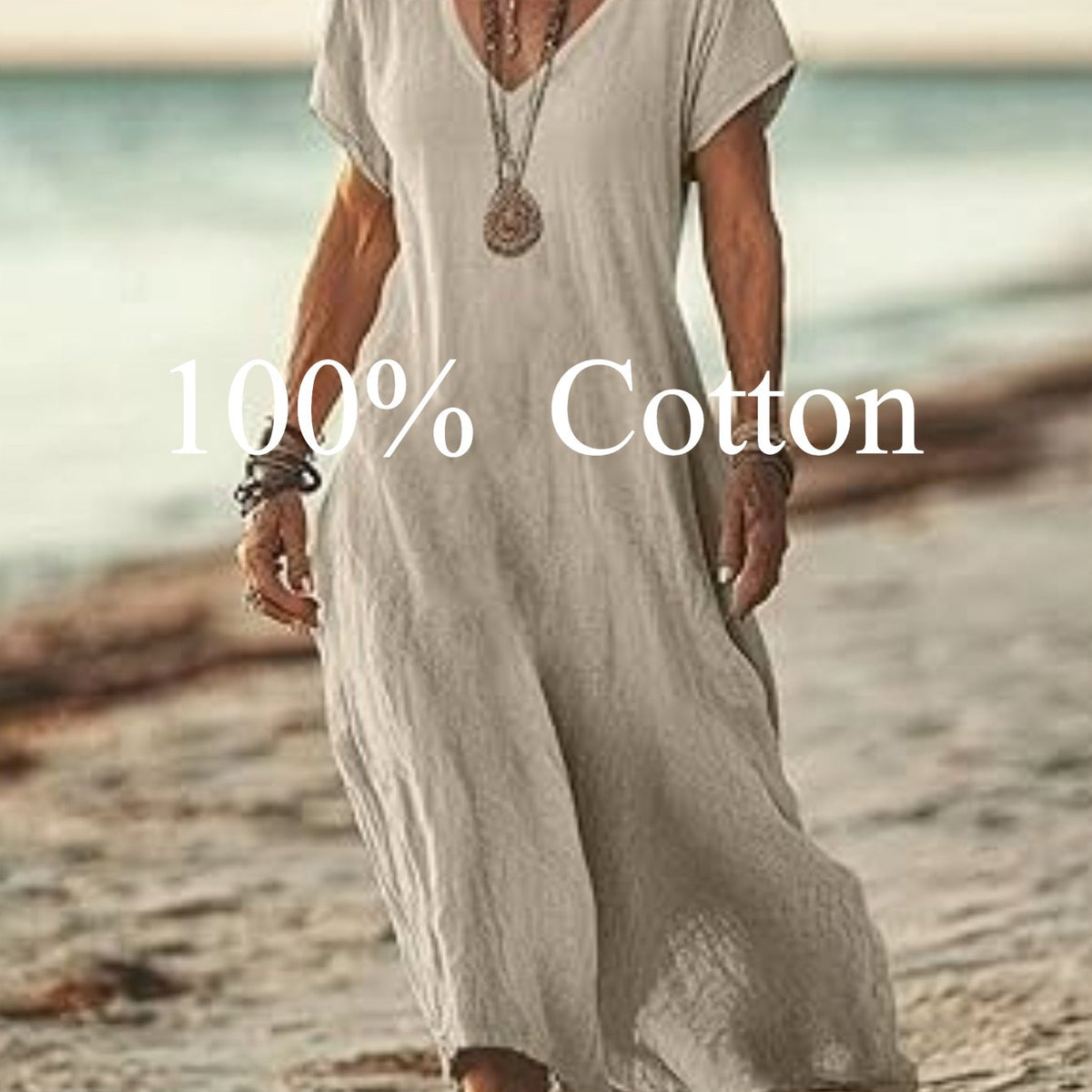 Angela | 100% cotton V-neck Maxi Dress