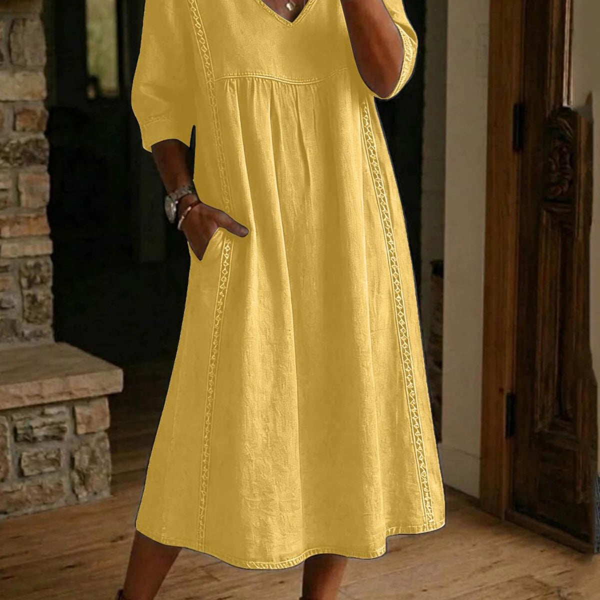 Carmen | Elegant Leightweight Maxi Dress with Ruched 3/4 Sleeves