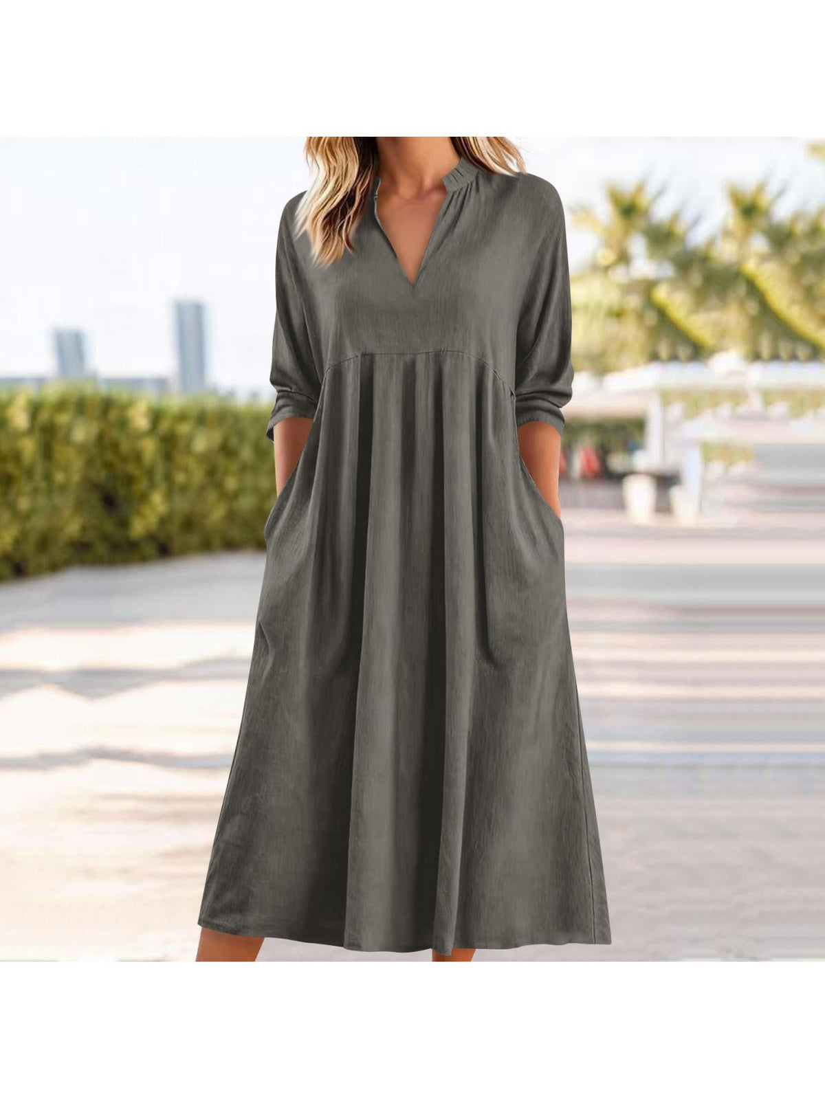 Amber | Elegant Linen Midi Dress with Pockets