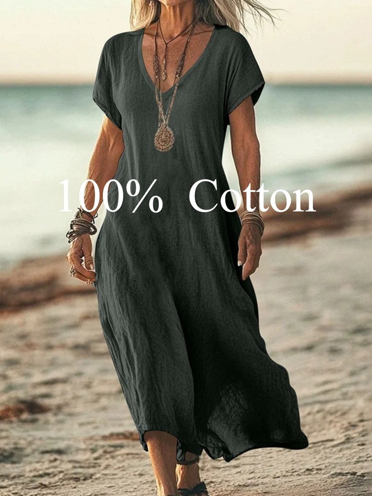 Angela | 100% cotton V-neck Maxi Dress