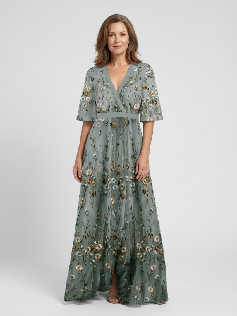 Hayes & Tate™ | Floral V Neck Short Sleeve Maxi Dress