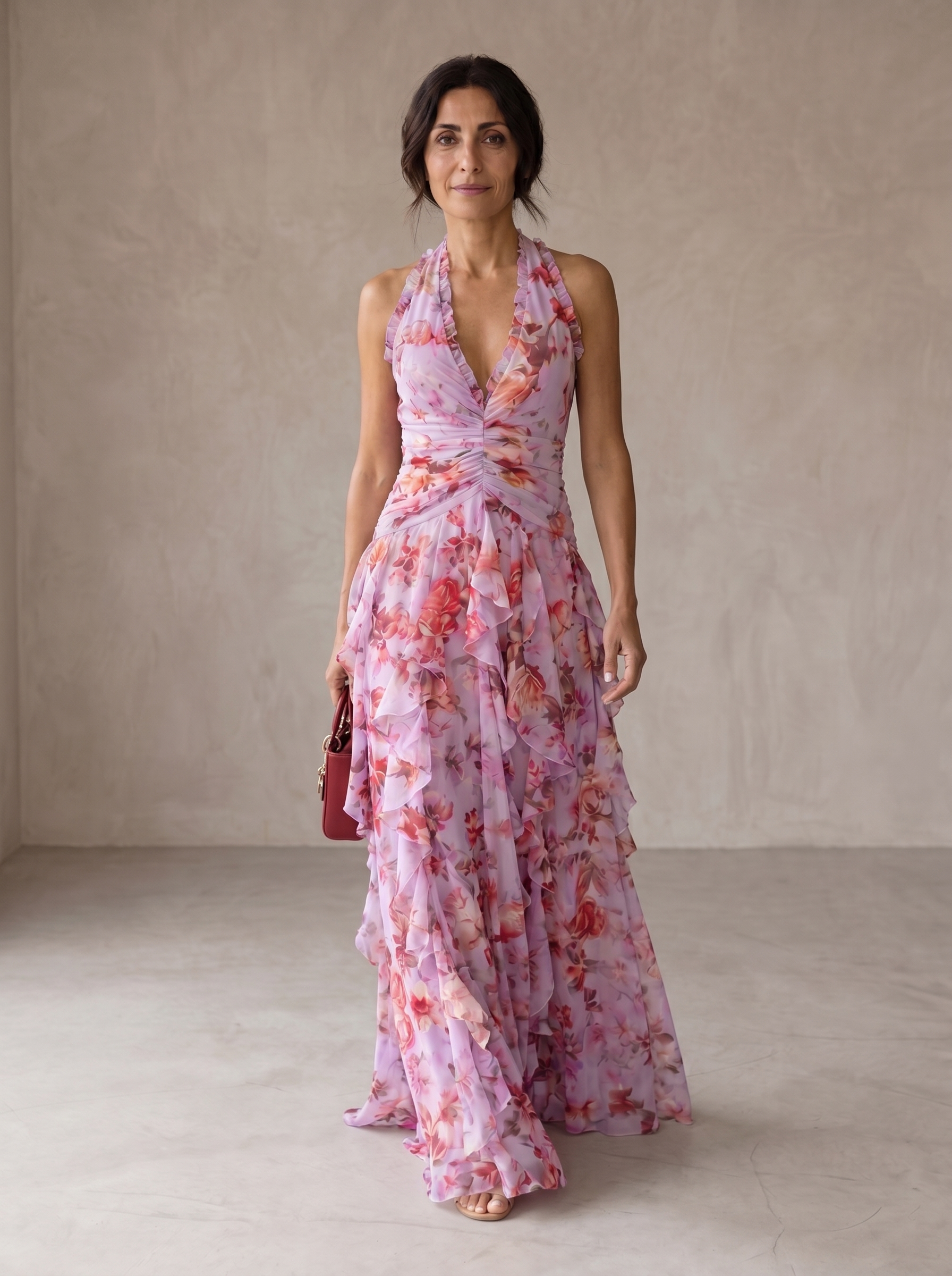 Seraphina | Romantic Cascading Rose Long Dress with American Neckline