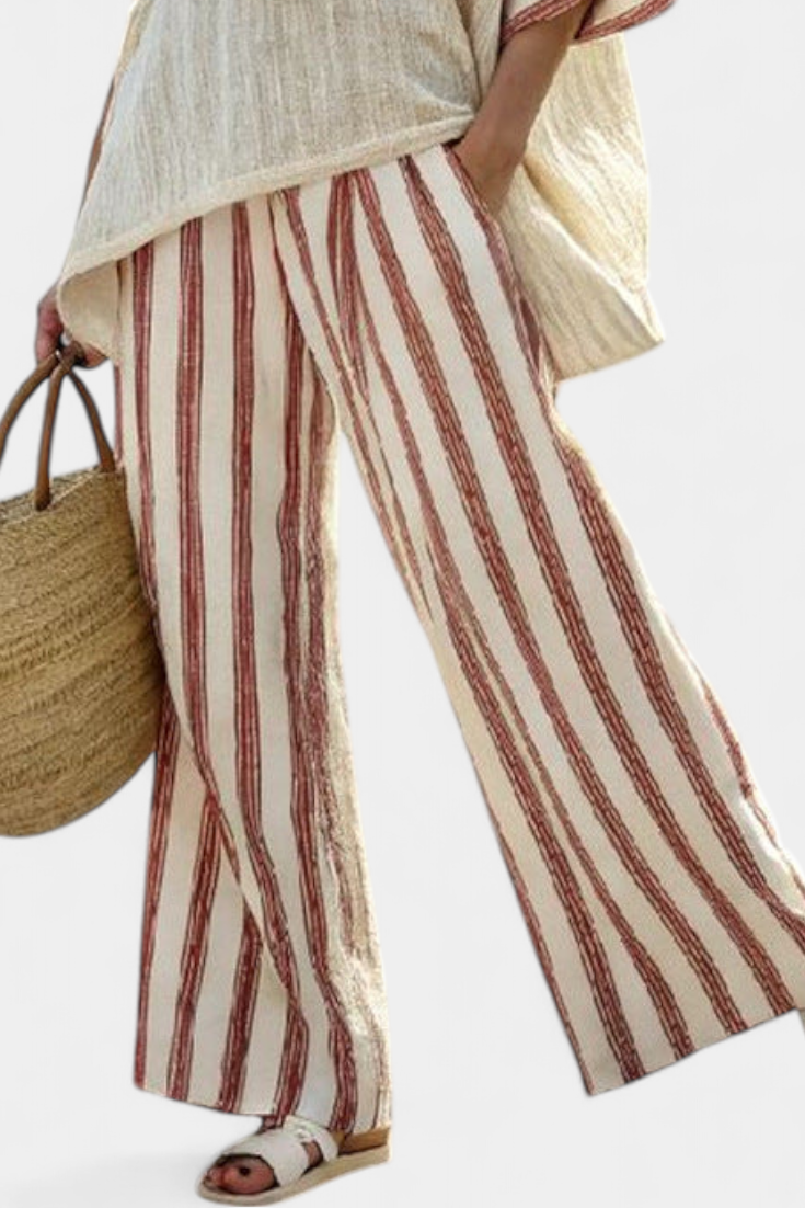 Braelith | Elegant Rustic Striped Top & Cream Pants
