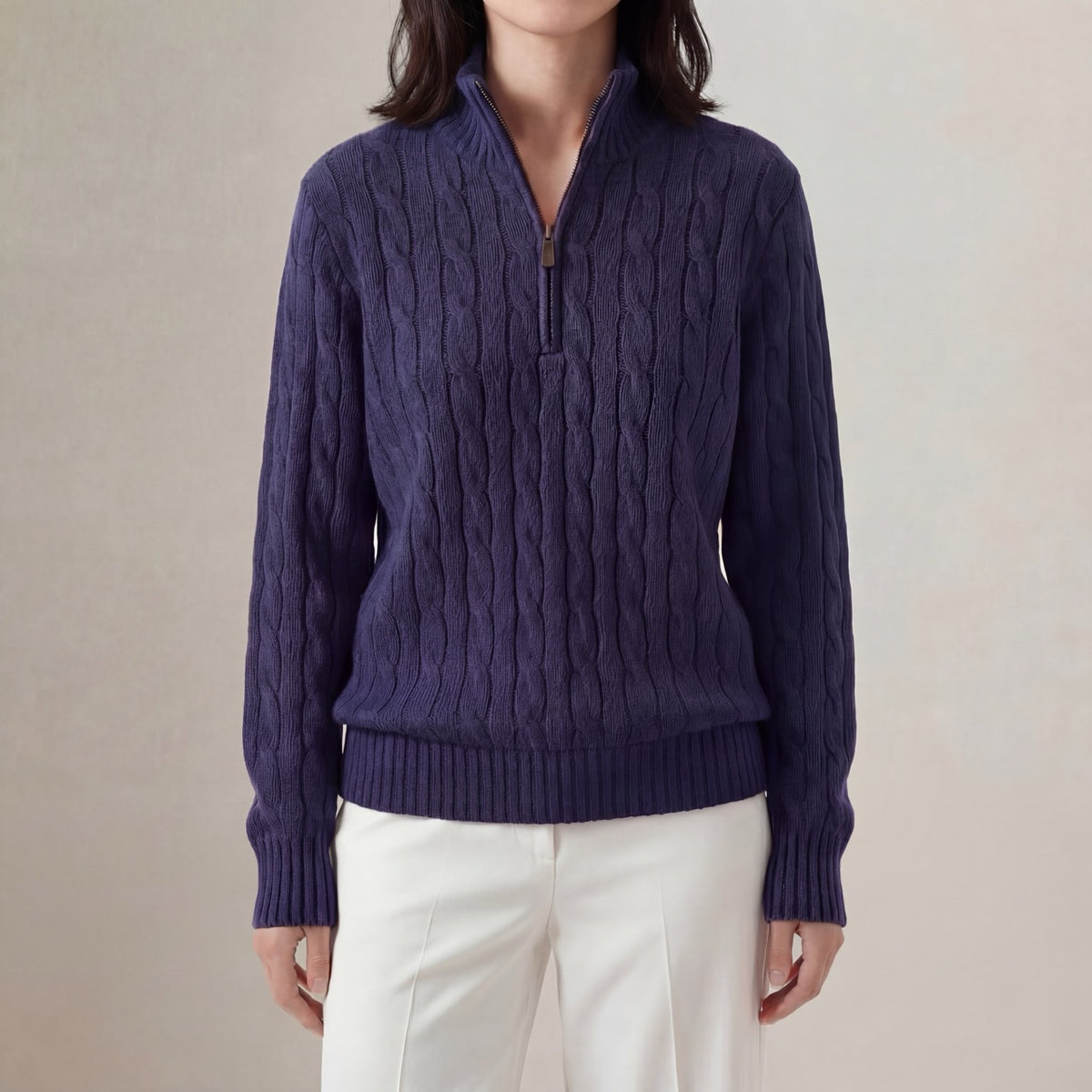 Varlyn Cashmere-Blend Relaxed Cable Half-Zip Jumper