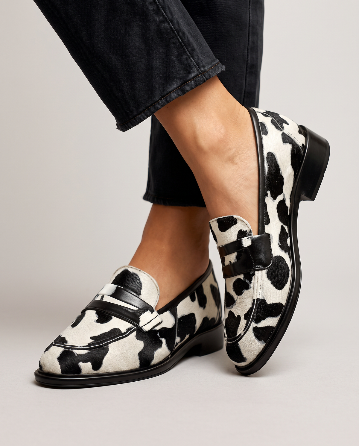 Nives Loafers — Cow Print Penny Loafer
