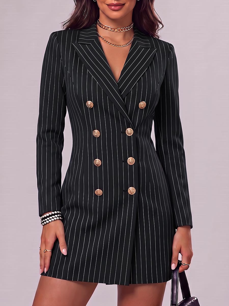 Sadie™ | Women's Striped Printed Lapel Long-sleeved Casual Slim-fit Suit Dress