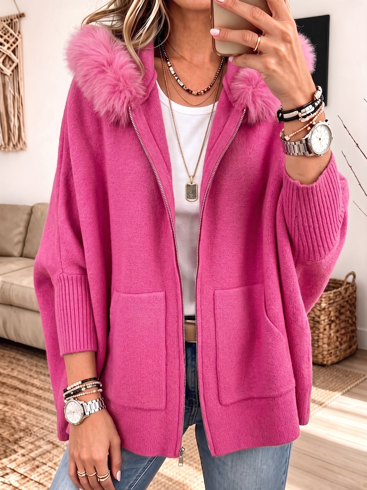 P|H - Cozy Hooded Knit Cardigan Sandra
