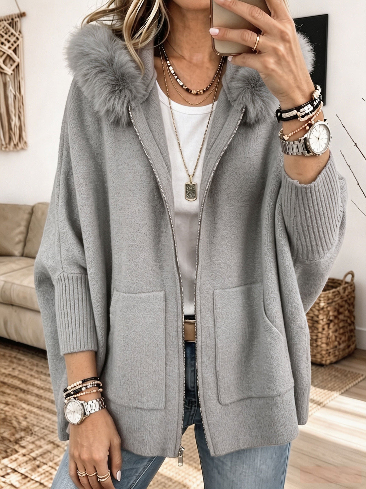 P|H - Cozy Hooded Knit Cardigan Sandra