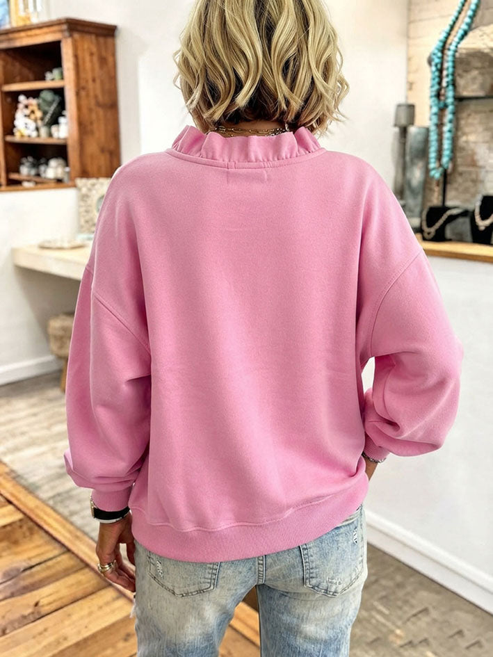 Ava | Oversized Vibrant Pink Ruffled Sweatshirt