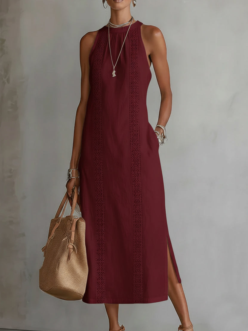 Jimena | Midi dress in linen with Mao collar