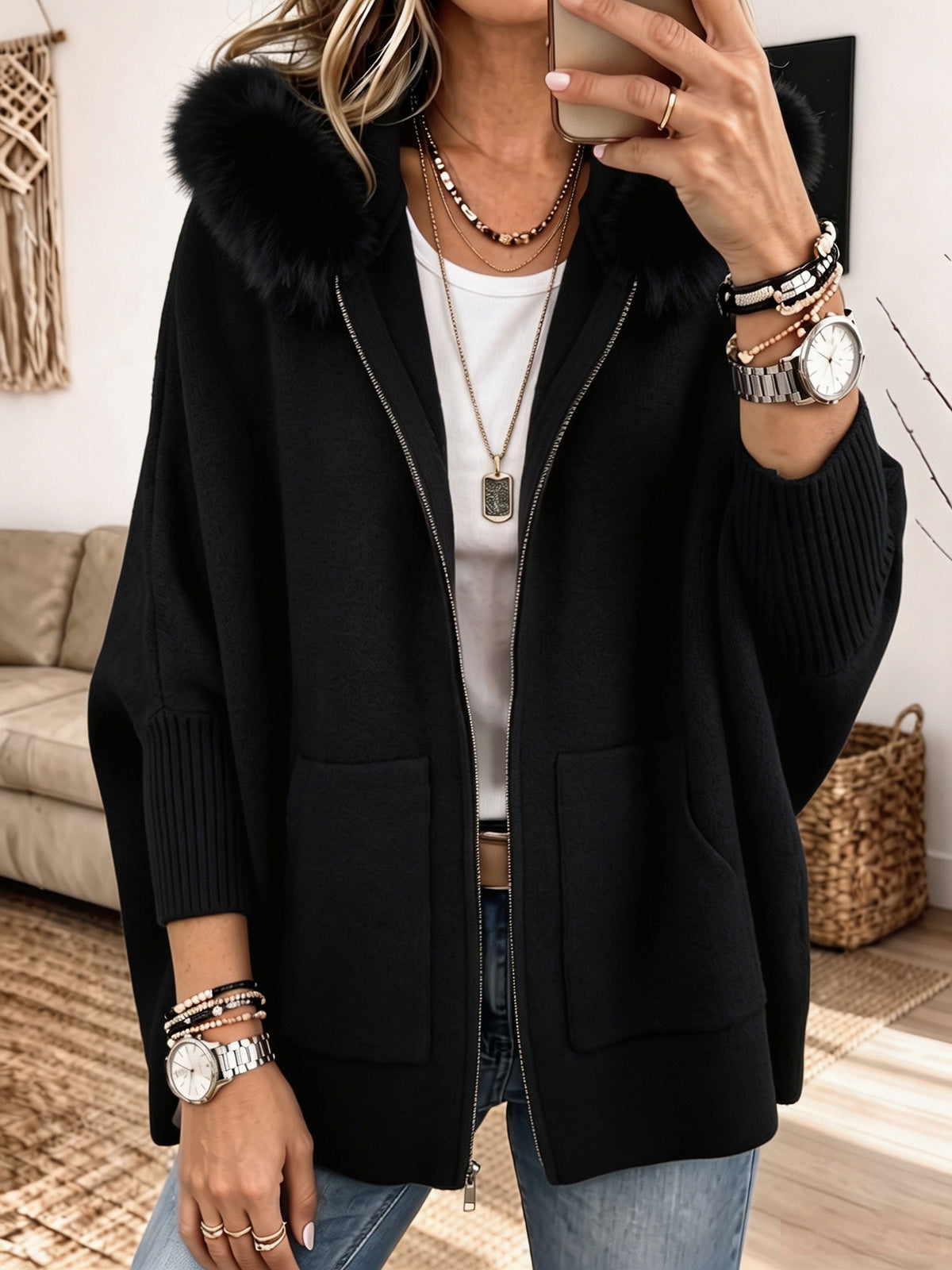 P|H - Cozy Hooded Knit Cardigan Sandra