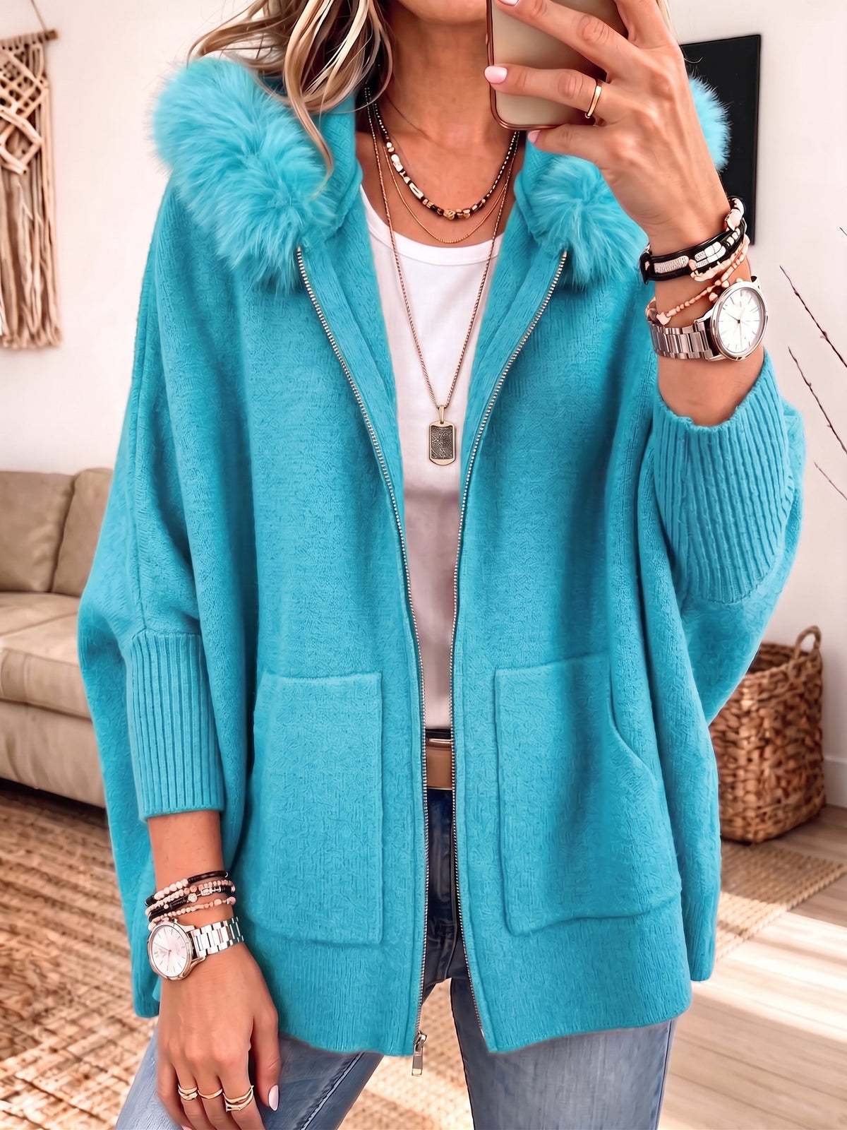 P|H - Cozy Hooded Knit Cardigan Sandra
