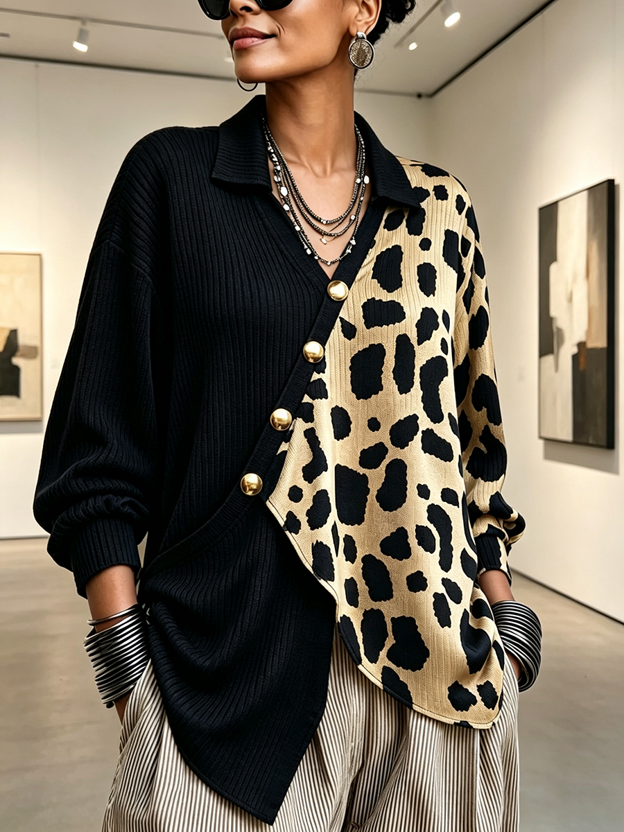 Mila | Bold Leopard Color-block Asymmetric Sweater