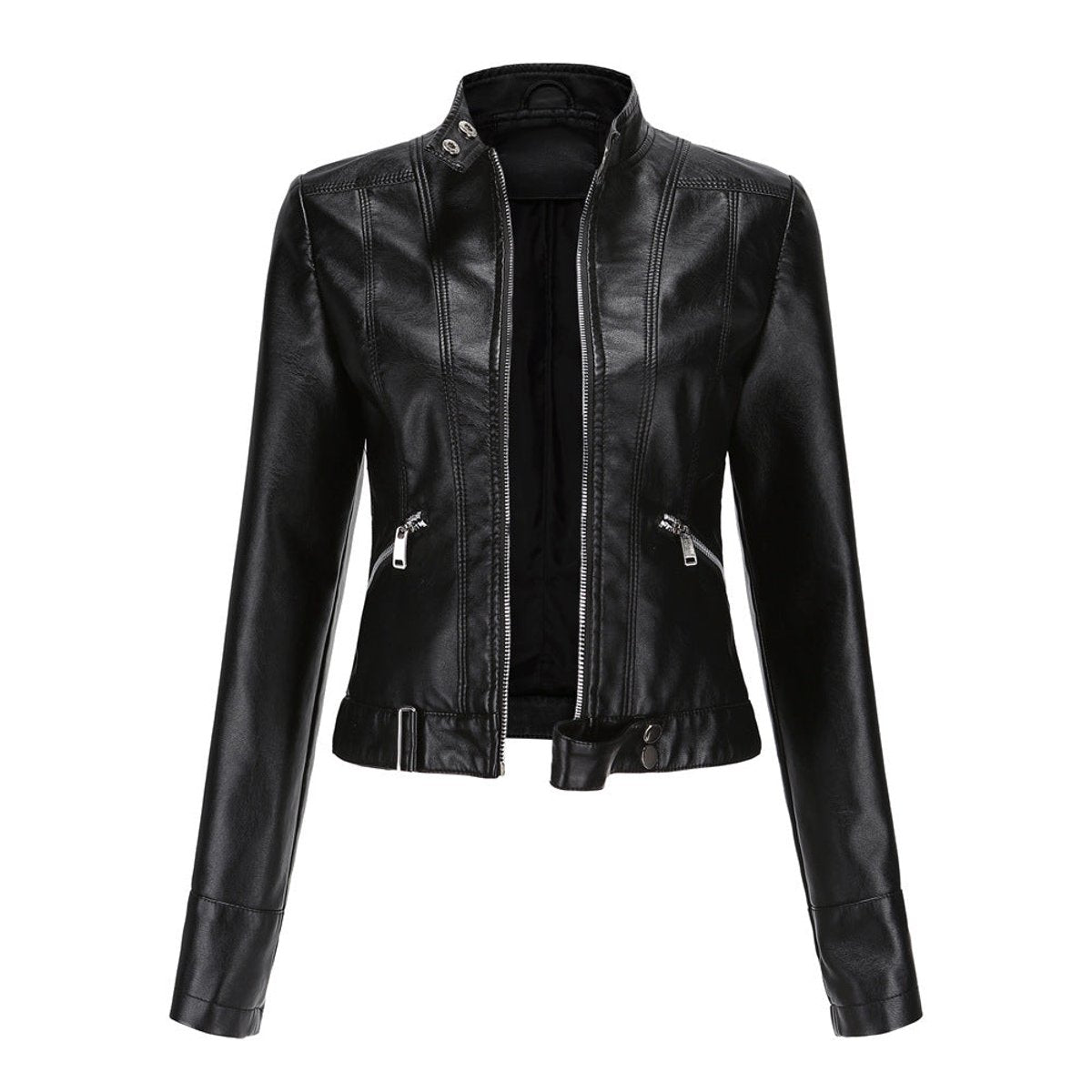 Leah | Short Moto Jacket with Stand Collar