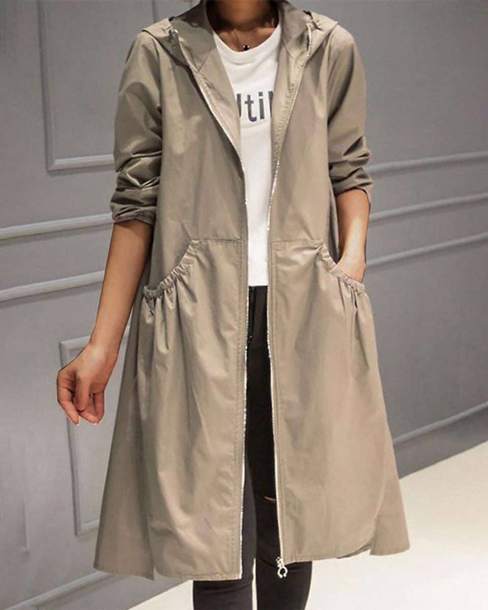 Cassandra | Long Hooded Zipped Trench Coat