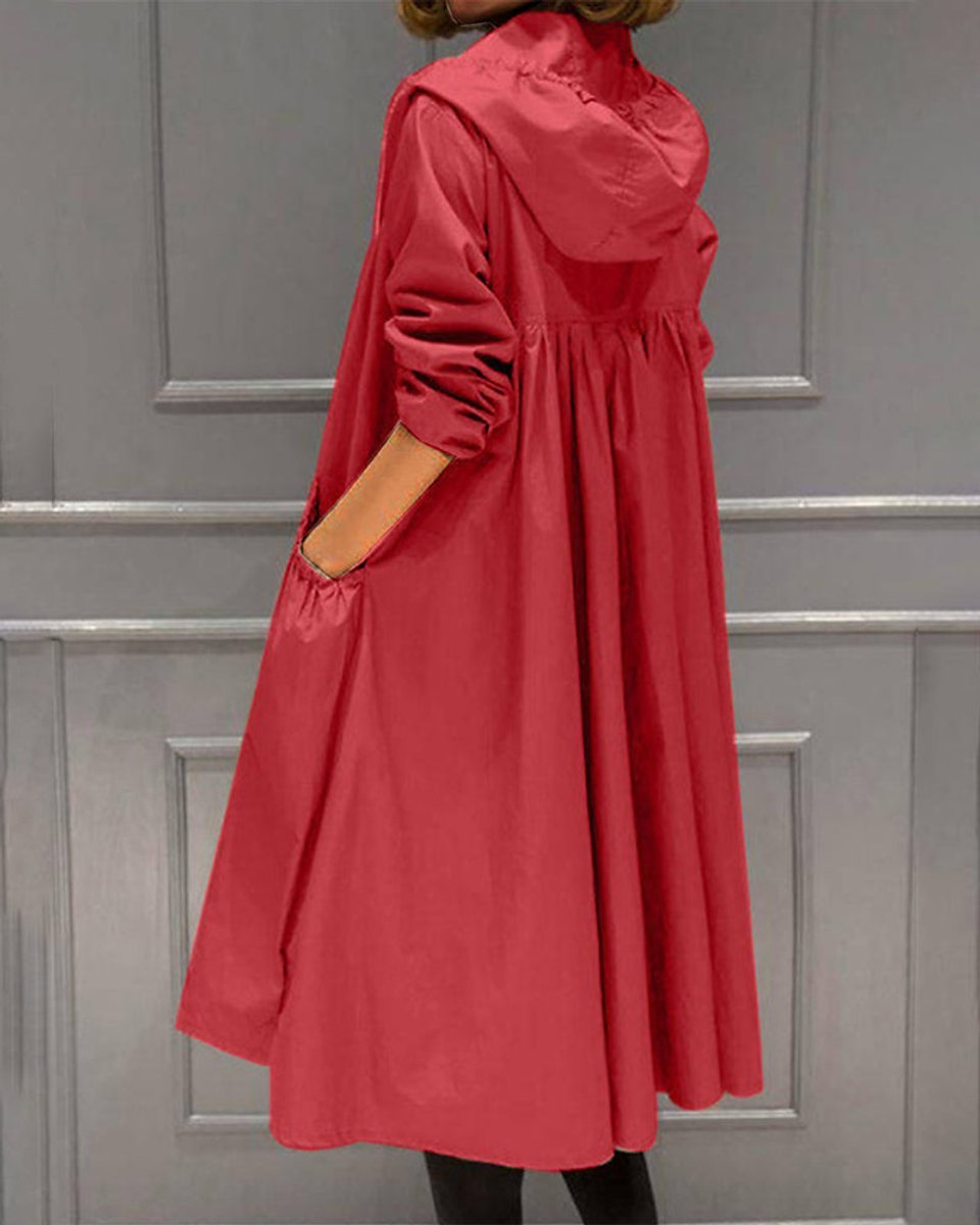 Cassandra | Long Hooded Zipped Trench Coat