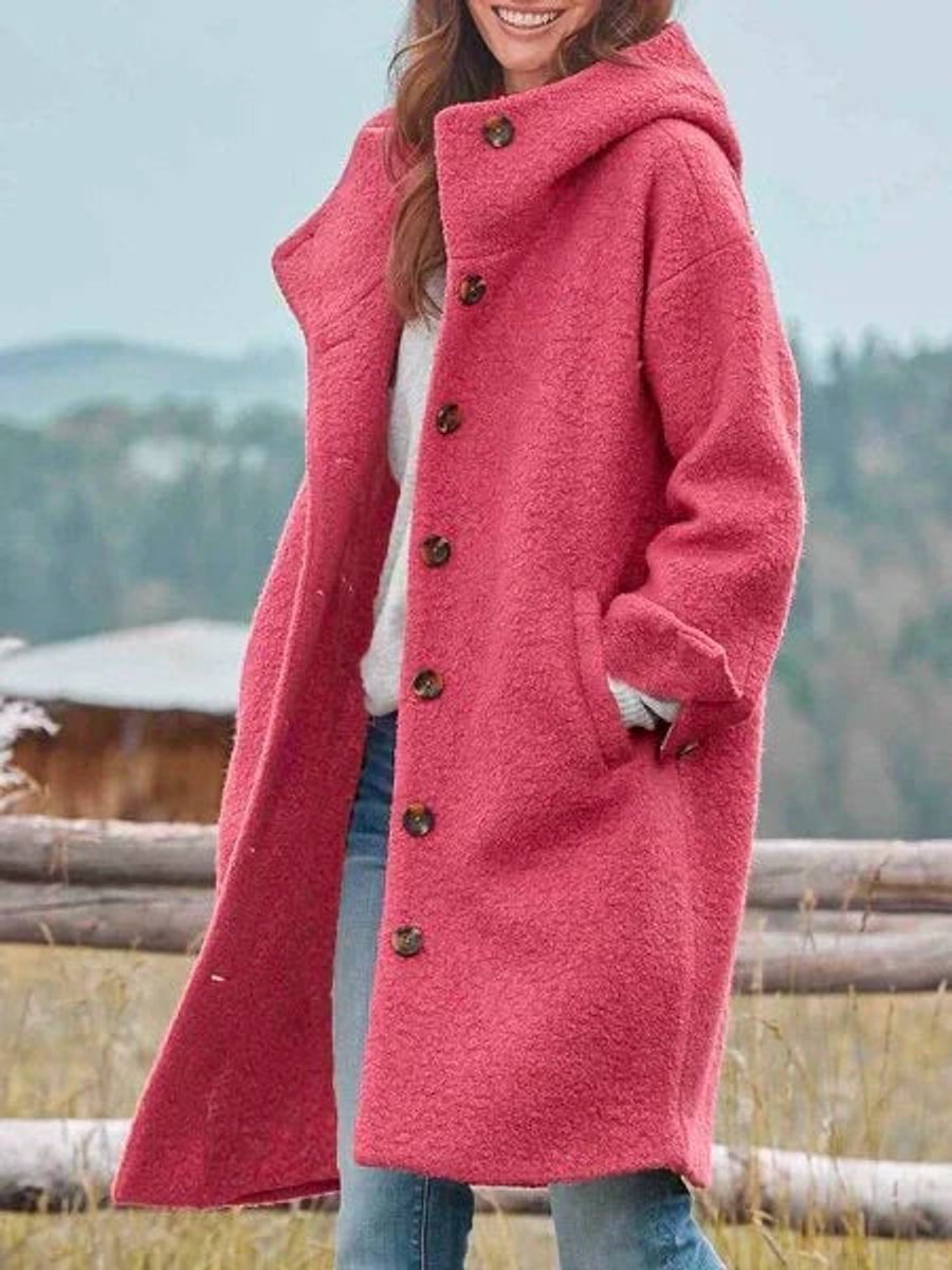 Eleanor | Long Hooded Coat with Front Buttoning